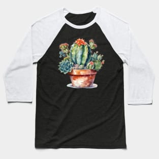 Watercolor Flowering Cactus Succulent Garden Baseball T-Shirt